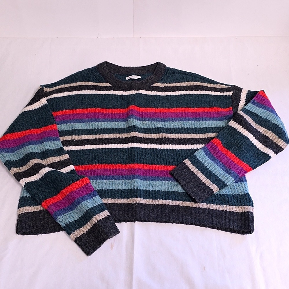 American Eagle Sweater Womens Large Multi-Color Striped Chenille Knit Relaxed